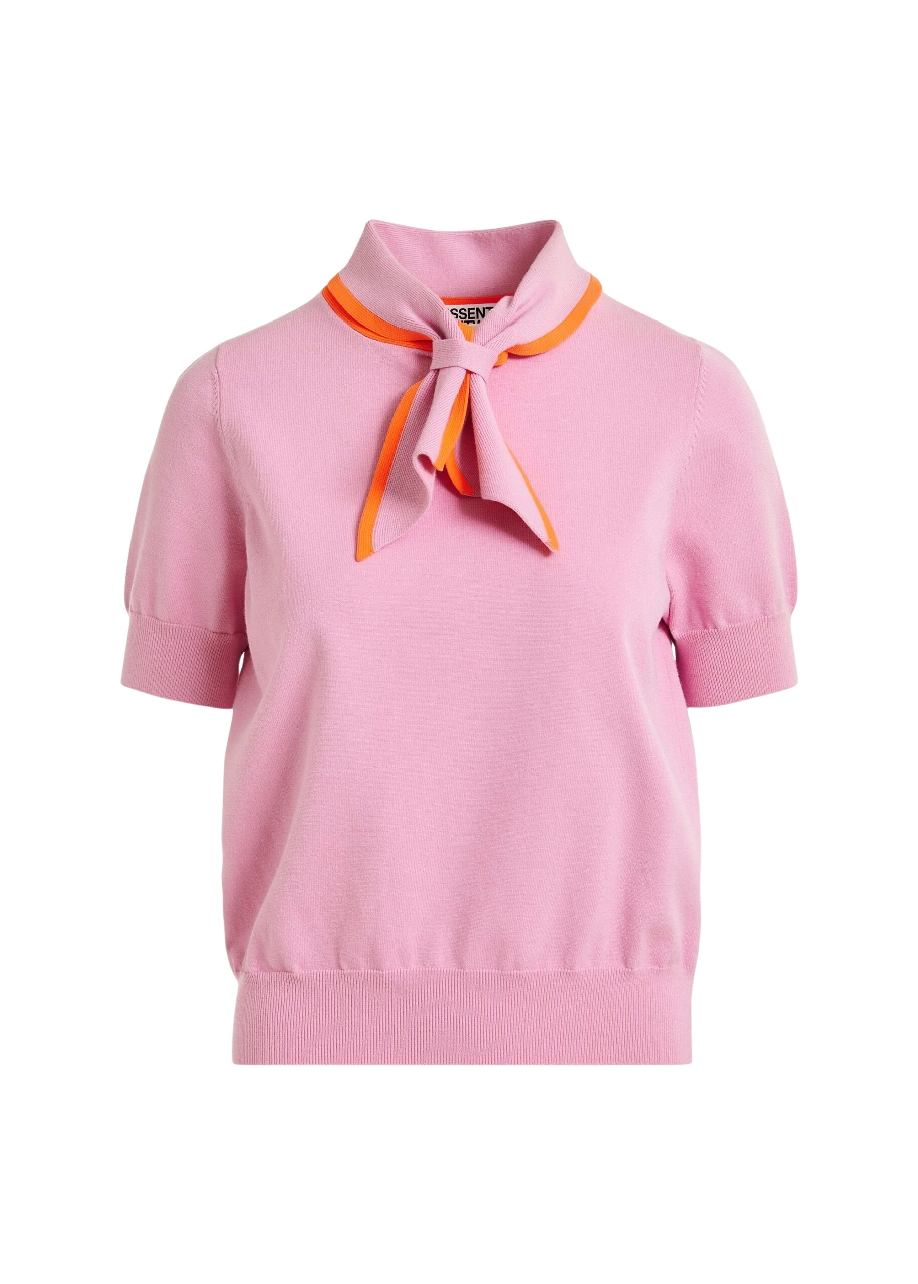 Pink-fine-knit-polo-with-orange-scarf-like-contrast-collar-Essentiel-Antwerp-Tops-scaled93336_nobg Essentiel Antwerp Pink fine-knit polo with orange scarf-like contrast collar - Essentiel Antwerp Tops - Colorful Belgian Design - Shop at Coveti