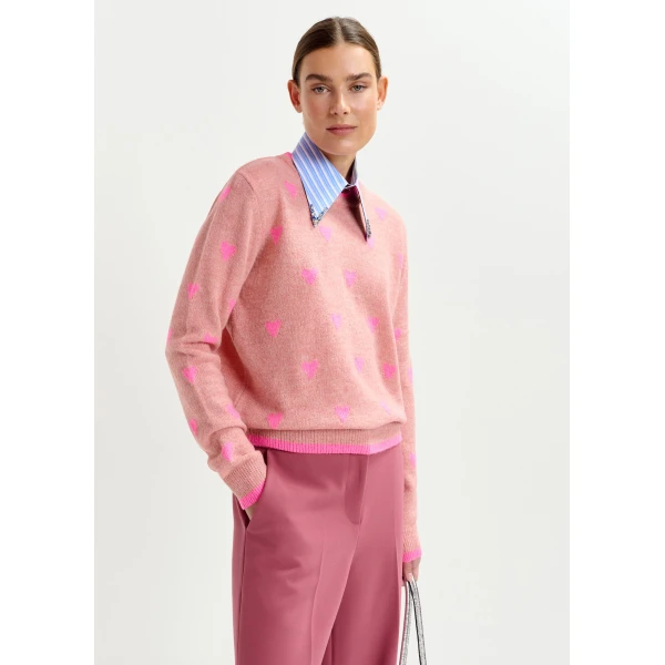 Essentiel Antwerp Pink heart-intarsia wool-blend sweater, view 2