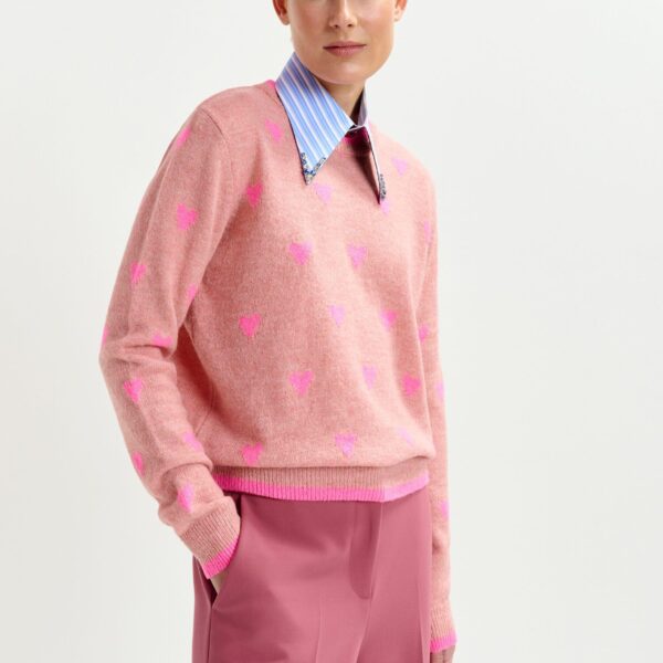 Essentiel Antwerp Pink heart-intarsia wool-blend sweater - Essentiel Antwerp Knitwear - Colorful Belgian Design - Shop at Coveti