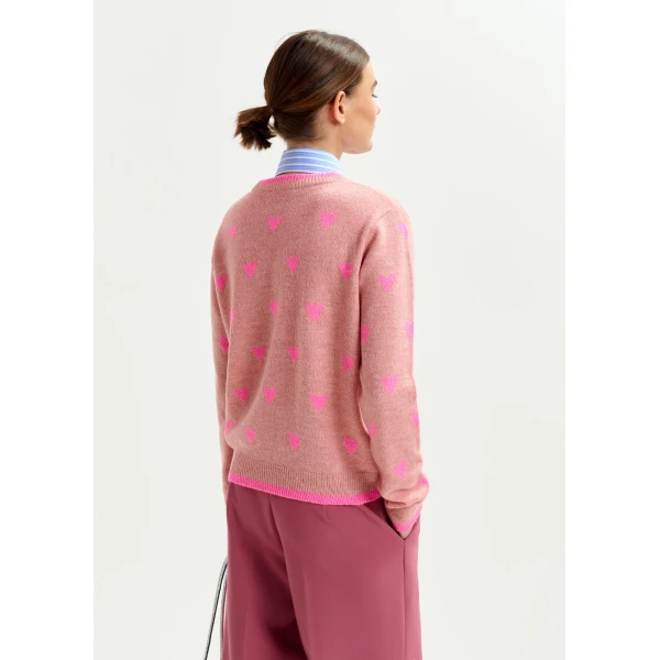 Essentiel Antwerp Pink heart-intarsia wool-blend sweater, view 3