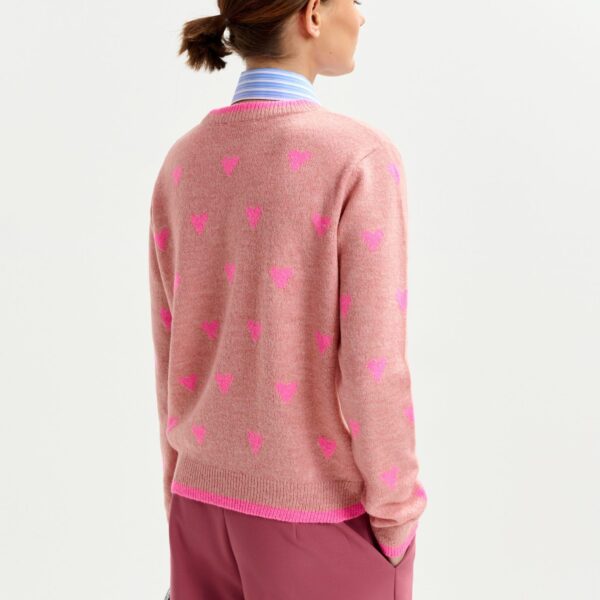 Essentiel Antwerp Pink heart-intarsia wool-blend sweater - Essentiel Antwerp Knitwear - Colorful Belgian Design - Shop at Coveti