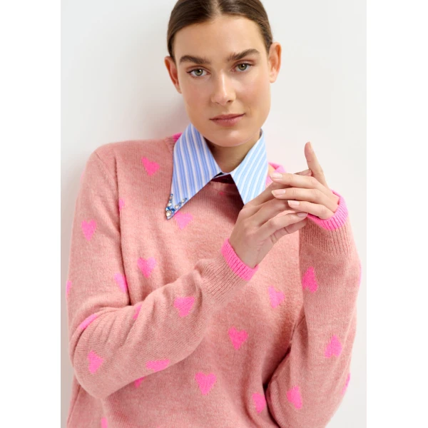 Essentiel Antwerp Pink heart-intarsia wool-blend sweater, view 4