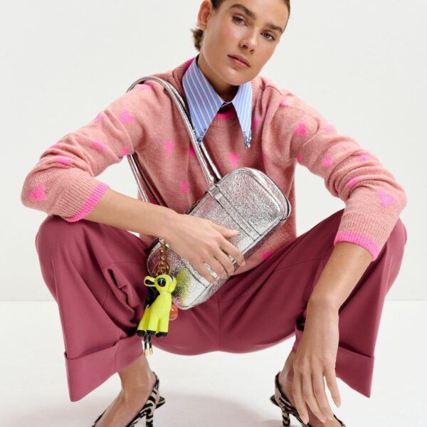 Essentiel Antwerp Pink heart-intarsia wool-blend sweater - Essentiel Antwerp Knitwear - Colorful Belgian Design - Shop at Coveti