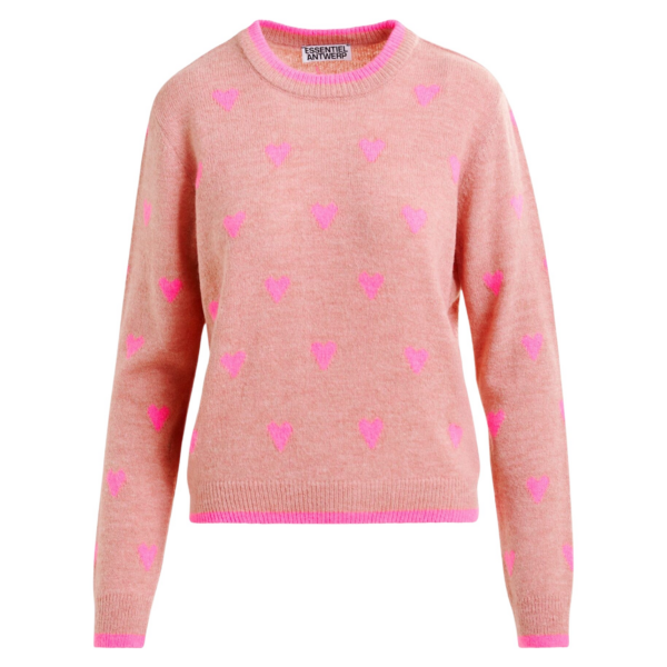Essentiel Antwerp Pink heart-intarsia wool-blend sweater - Essentiel Antwerp Knitwear - Colorful Belgian Design - Shop at Coveti