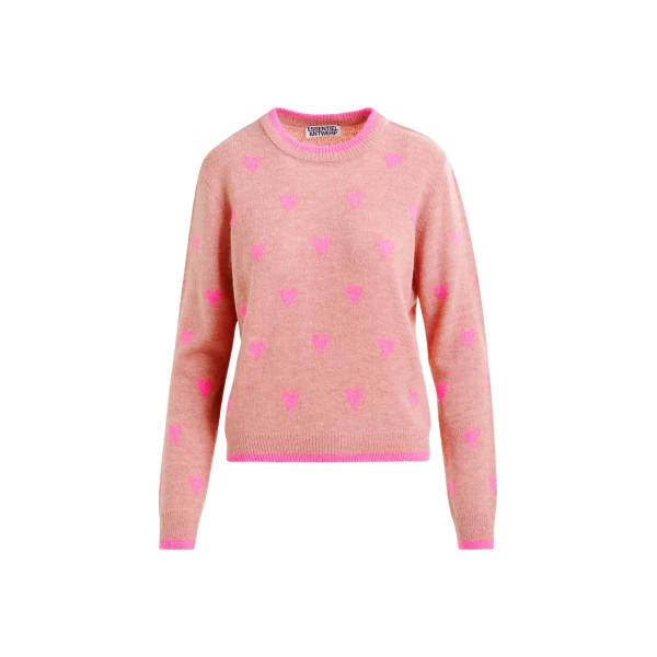 Essentiel Antwerp Pink heart-intarsia wool-blend sweater - Essentiel Antwerp Knitwear - Colorful Belgian Design - Shop at Coveti