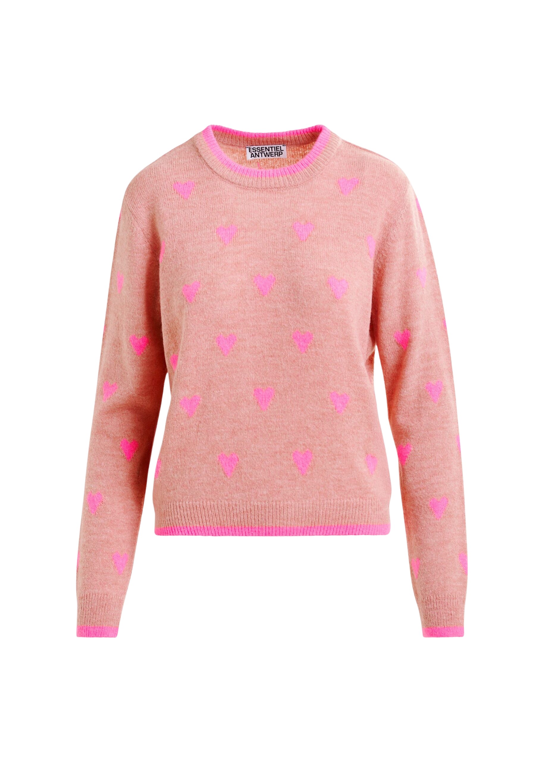 Essentiel Antwerp Pink heart-intarsia wool-blend sweater - Essentiel Antwerp Knitwear - Colorful Belgian Design - Shop at Coveti