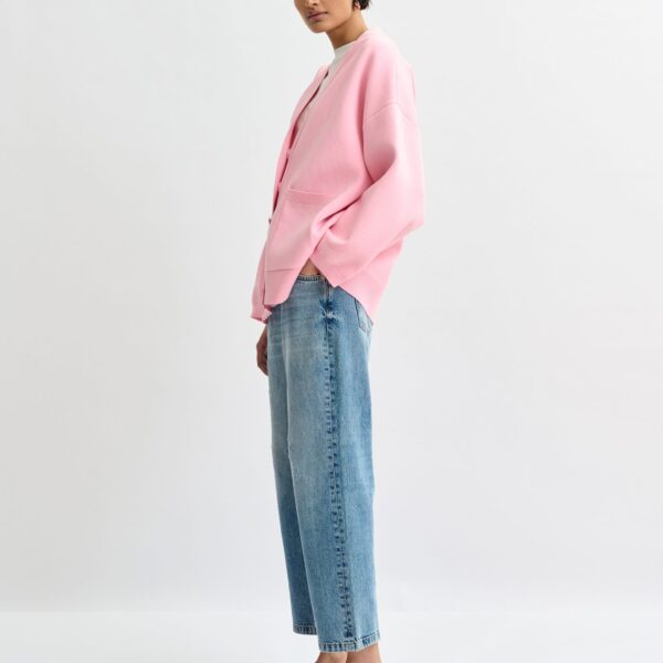 Essentiel Antwerp Pink knit cardigan with tonal flower buttons - Essentiel Antwerp Knitwear - Colorful Belgian Design - Shop at Coveti