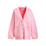 Essentiel Antwerp Pink knit cardigan with tonal flower buttons - Essentiel Antwerp Knitwear - Colorful Belgian Design - Shop at Coveti