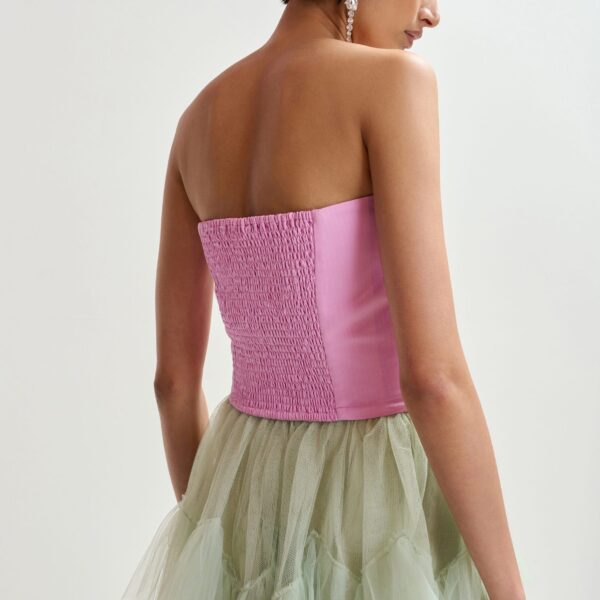 Essentiel Antwerp Pink sculpted bustier top with smocked back - Essentiel Antwerp Tops - Colorful Belgian Design - Shop at Coveti
