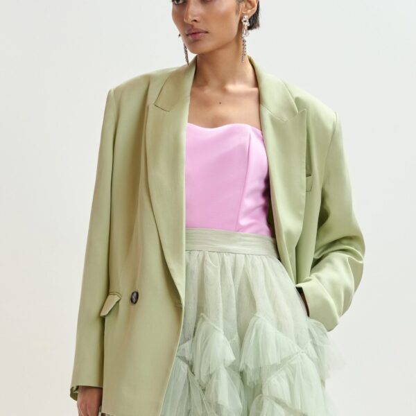 Essentiel Antwerp Pink sculpted bustier top with smocked back - Essentiel Antwerp Tops - Colorful Belgian Design - Shop at Coveti