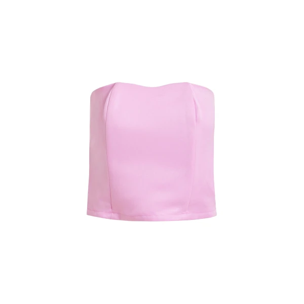 Essentiel Antwerp Pink sculpted bustier top with smocked back - Essentiel Antwerp Tops - Colorful Belgian Design - Shop at Coveti