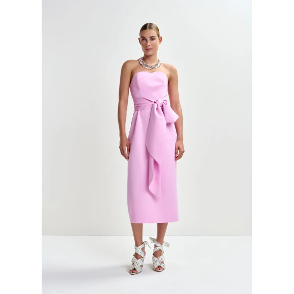 Essentiel Antwerp Pink strapless midi dress with wrap-belt, view 2