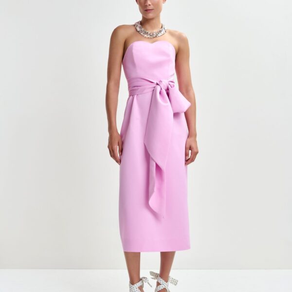 Essentiel Antwerp Pink strapless midi dress with wrap-belt - Essentiel Antwerp Dresses - Colorful Belgian Design - Shop at Coveti