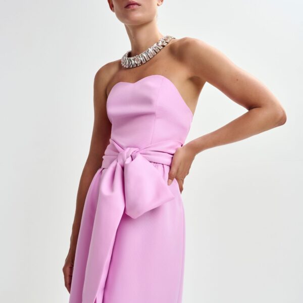 Essentiel Antwerp Pink strapless midi dress with wrap-belt - Essentiel Antwerp Dresses - Colorful Belgian Design - Shop at Coveti