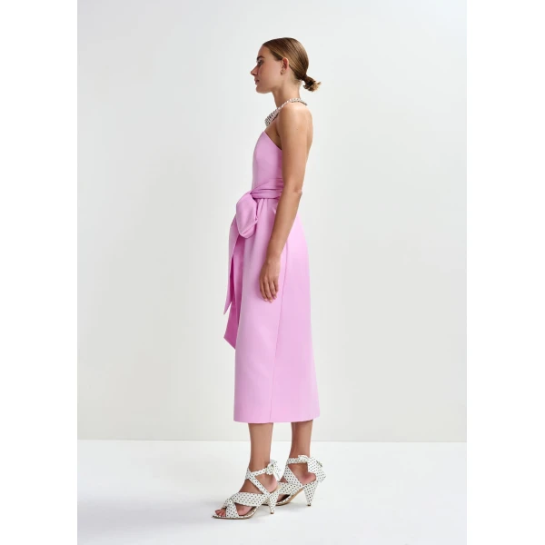 Essentiel Antwerp Pink strapless midi dress with wrap-belt, view 4