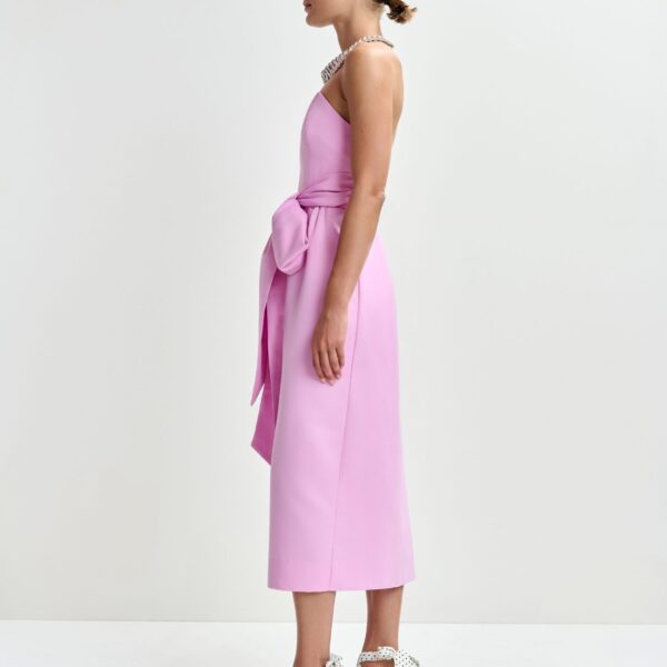Essentiel Antwerp Pink strapless midi dress with wrap-belt - Essentiel Antwerp Dresses - Colorful Belgian Design - Shop at Coveti