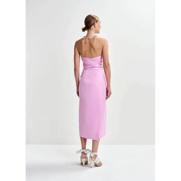 Essentiel Antwerp Pink strapless midi dress with wrap-belt, view 5