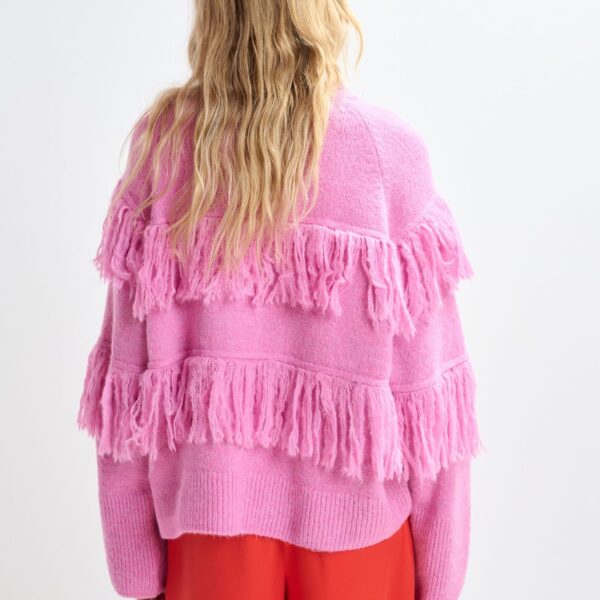 Essentiel Antwerp Pink sweater with fringe details - Essentiel Antwerp Knitwear - Colorful Belgian Design - Shop at Coveti