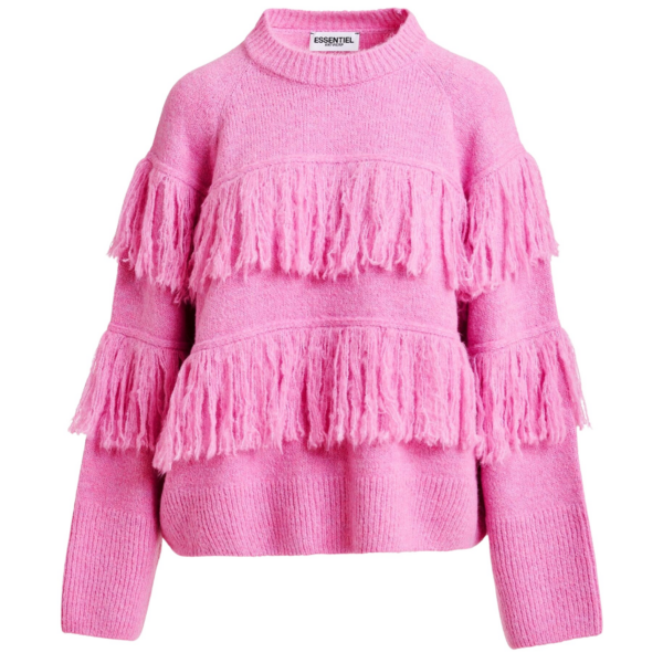 Essentiel Antwerp Pink sweater with fringe details - Essentiel Antwerp Knitwear - Colorful Belgian Design - Shop at Coveti