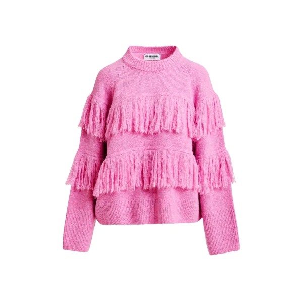Essentiel Antwerp Pink sweater with fringe details - Essentiel Antwerp Knitwear - Colorful Belgian Design - Shop at Coveti