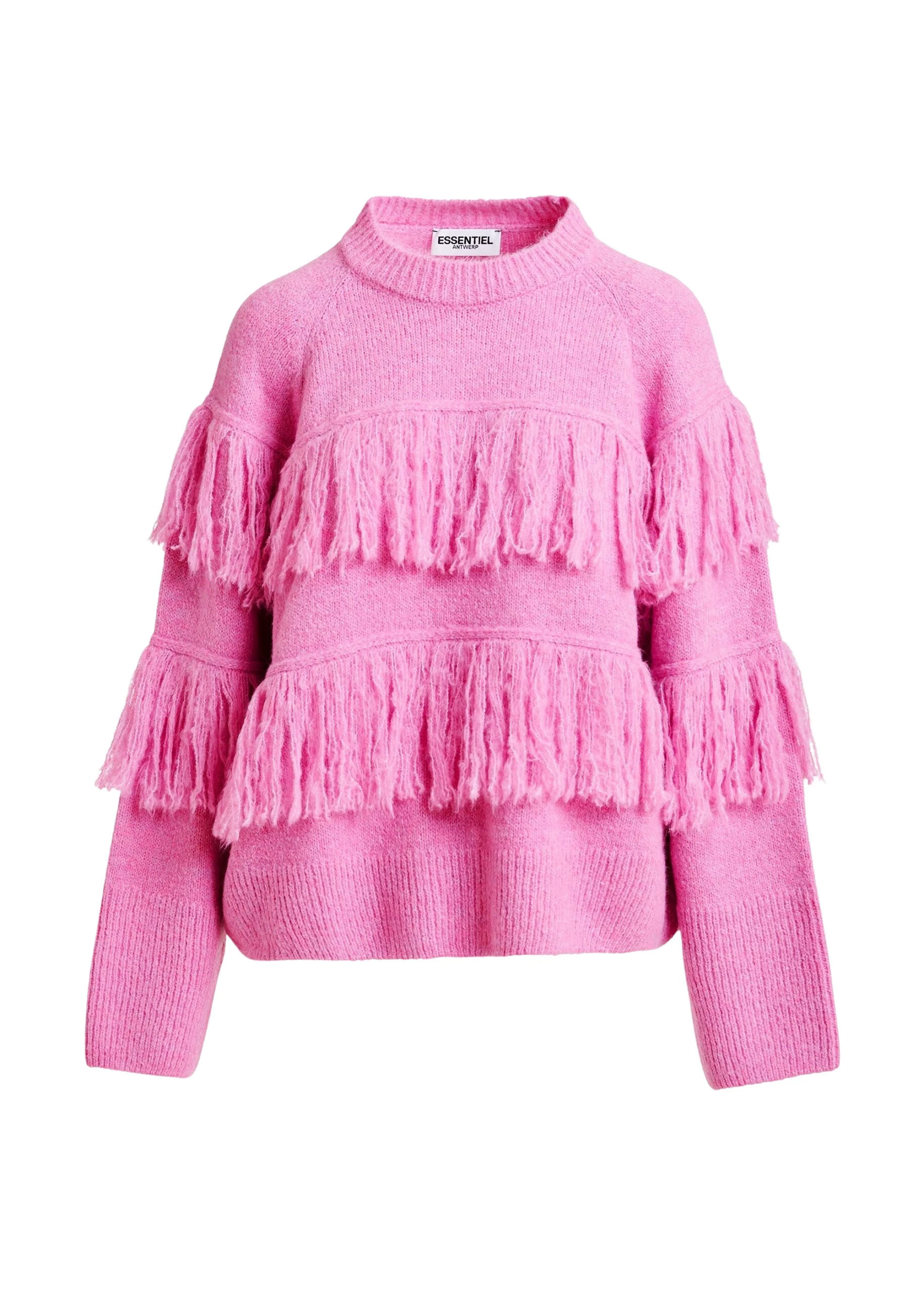 Pink-sweater-with-fringe-details-Essentiel-Antwerp-Knitwear-scaled84852_nobg Essentiel Antwerp Pink sweater with fringe details - Essentiel Antwerp Knitwear - Colorful Belgian Design - Shop at Coveti