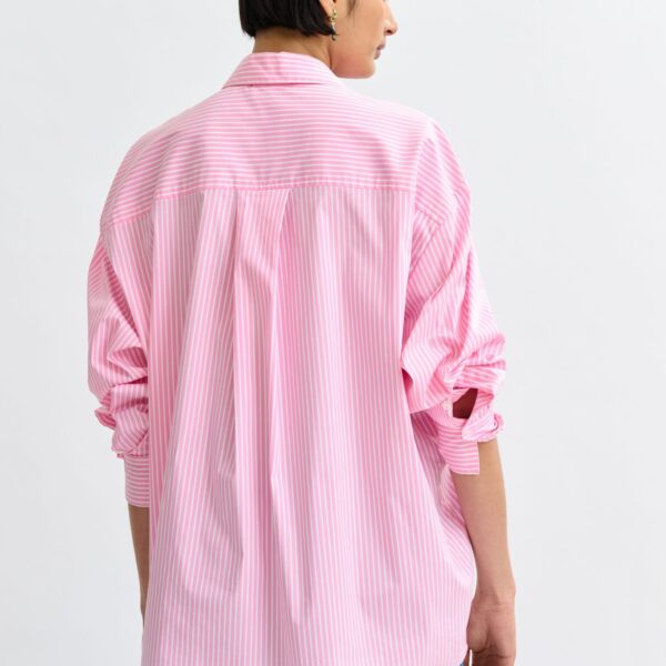 white and green striped oversized cotton shirt with tie bows - Essentiel Antwerp Shirts - Colorful Belgian Design - Shop at Coveti