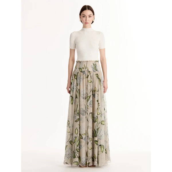 Oscar de la Renta Porcelain Flower Chiffon Maxi Skirt - Oscar de la Renta Skirts - American Couture - Shop at Coveti