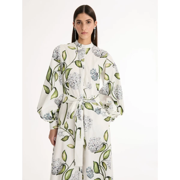 Oscar de la Renta Porcelain Flower Cotton Poplin Caftan - Oscar de la Renta Dresses - American Couture - Shop at Coveti