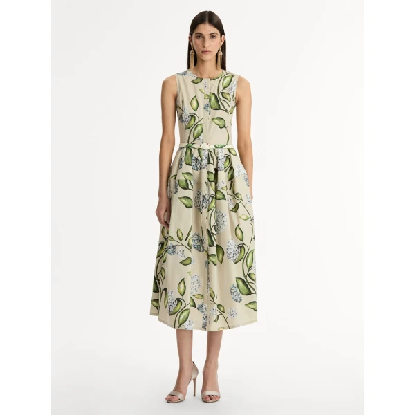 Oscar de la Renta Porcelain Flower Cotton Poplin Dress - Oscar de la Renta Dresses - American Couture - Shop at Coveti