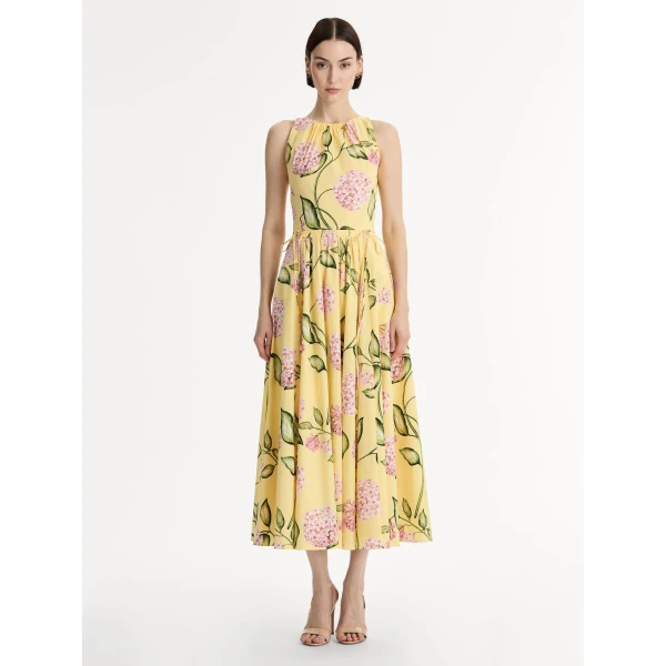 Oscar de la Renta Porcelain Flower Cotton Poplin Pleated Dress - Oscar de la Renta Dresses - American Couture - Shop at Coveti