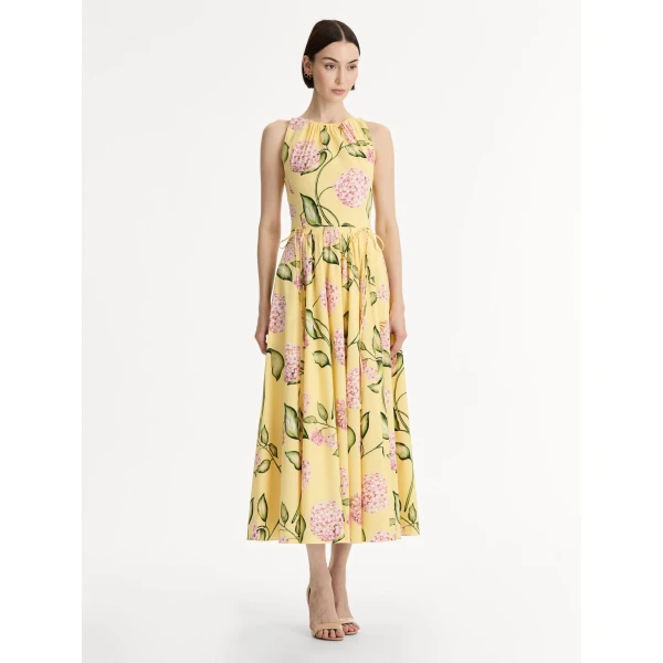 Oscar de la Renta Porcelain Flower Cotton Poplin Pleated Dress - Oscar de la Renta Dresses - American Couture - Shop at Coveti
