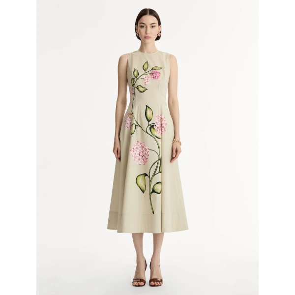 Oscar de la Renta Porcelain Flower Cotton Poplin Sleeveless Dress - Oscar de la Renta Dresses - American Couture - Shop at Coveti