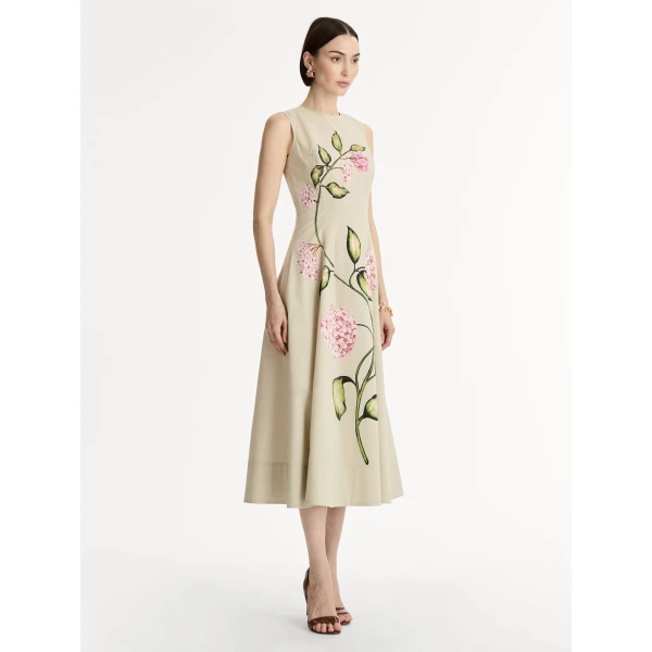 Oscar de la Renta Porcelain Flower Cotton Poplin Sleeveless Dress - Oscar de la Renta Dresses - American Couture - Shop at Coveti