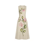 Oscar de la Renta Porcelain Flower Cotton Poplin Sleeveless Dress - Oscar de la Renta Dresses - American Couture - Shop at Coveti
