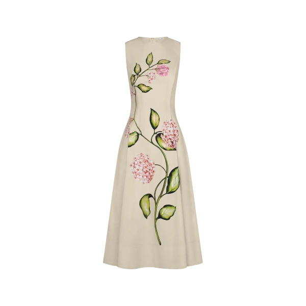 Oscar de la Renta Porcelain Flower Cotton Poplin Sleeveless Dress - Oscar de la Renta Dresses - American Couture - Shop at Coveti
