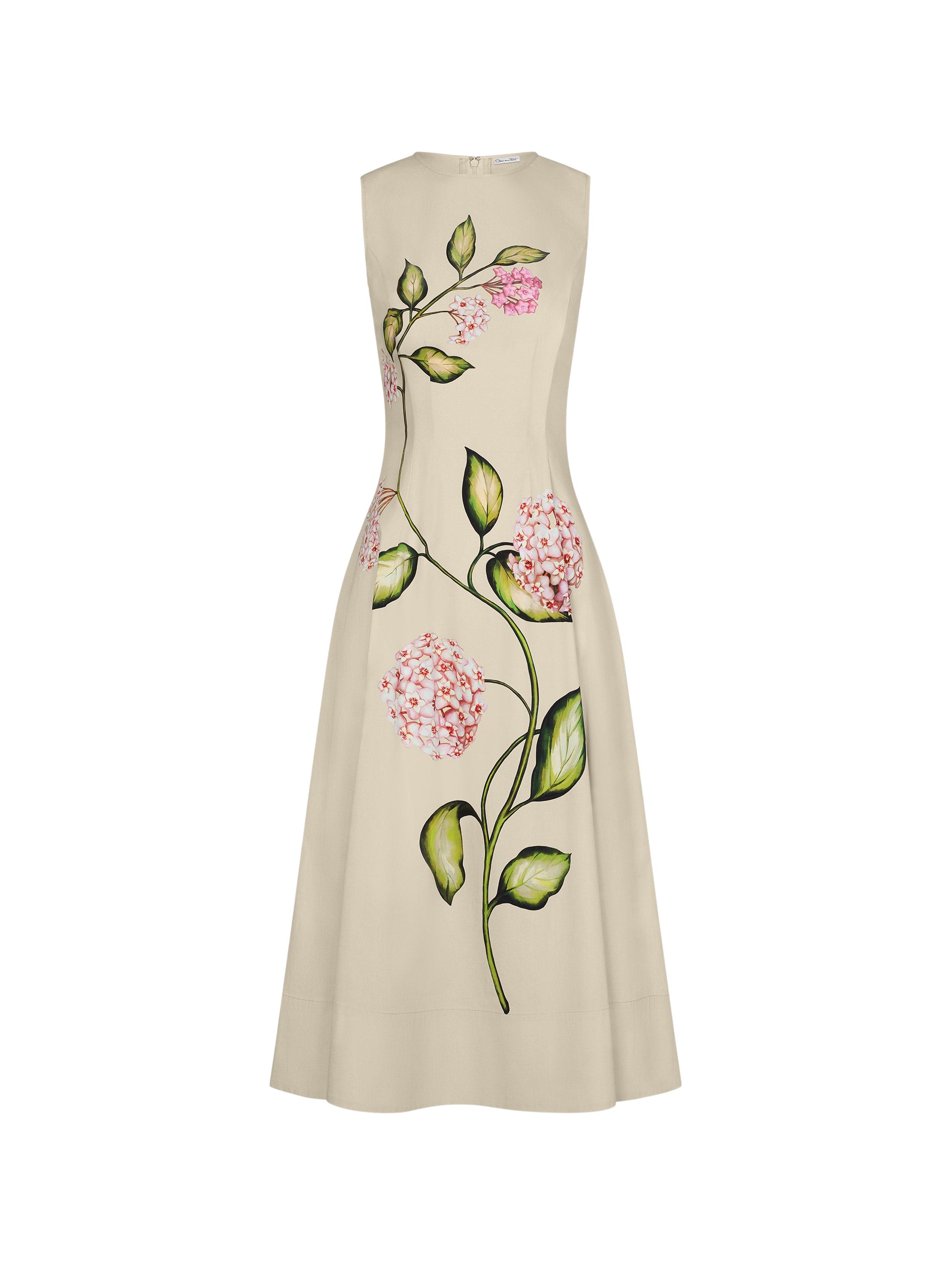 Oscar de la Renta Porcelain Flower Cotton Poplin Sleeveless Dress