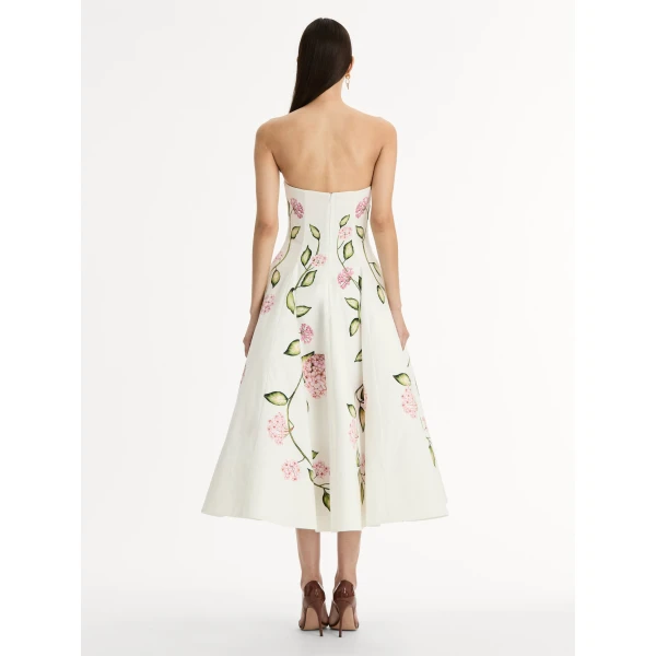 Oscar de la Renta Porcelain Flower Cotton Poplin Strapless Dress - Oscar de la Renta Dresses - American Couture - Shop at Coveti