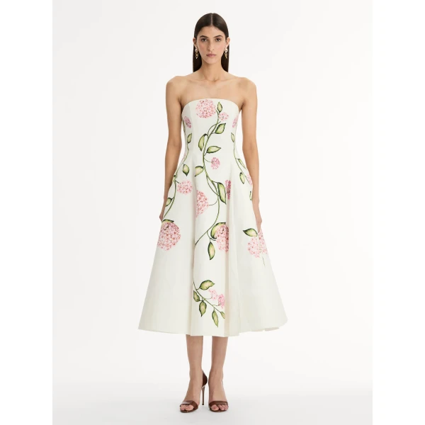 Oscar de la Renta Porcelain Flower Cotton Poplin Strapless Dress - Oscar de la Renta Dresses - American Couture - Shop at Coveti