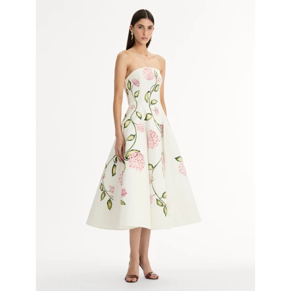 Oscar de la Renta Porcelain Flower Cotton Poplin Strapless Dress - Oscar de la Renta Dresses - American Couture - Shop at Coveti