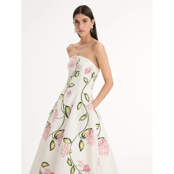 Oscar de la Renta Porcelain Flower Cotton Poplin Strapless Dress - Oscar de la Renta Dresses - American Couture - Shop at Coveti