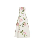 Oscar de la Renta Porcelain Flower Cotton Poplin Strapless Dress - Oscar de la Renta Dresses - American Couture - Shop at Coveti