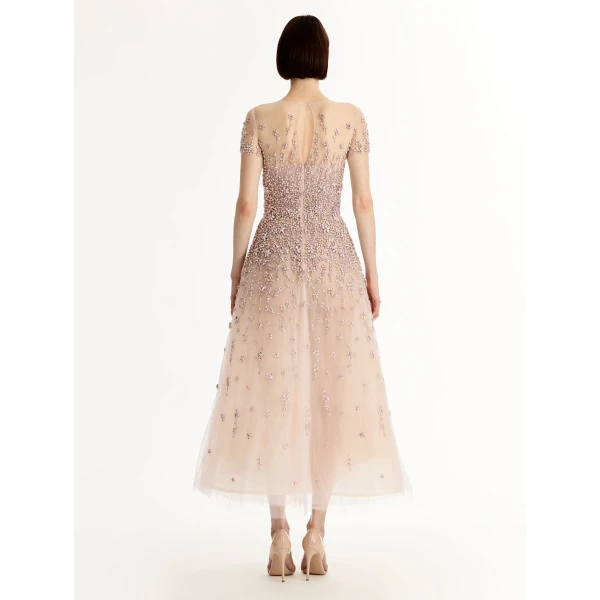 Oscar de la Renta Porcelain Flower Crystal Embroidered Dress - Oscar de la Renta Dresses - American Couture - Shop at Coveti