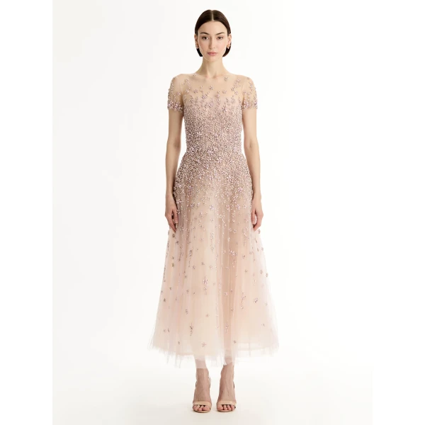 Oscar de la Renta Porcelain Flower Crystal Embroidered Dress - Oscar de la Renta Dresses - American Couture - Shop at Coveti