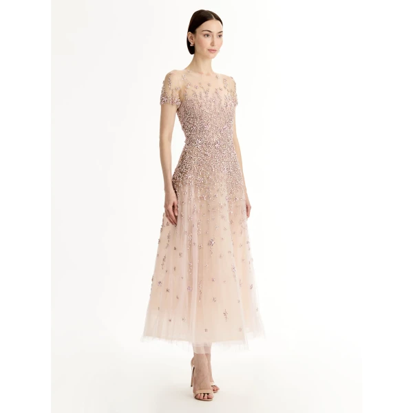 Oscar de la Renta Porcelain Flower Crystal Embroidered Dress - Oscar de la Renta Dresses - American Couture - Shop at Coveti