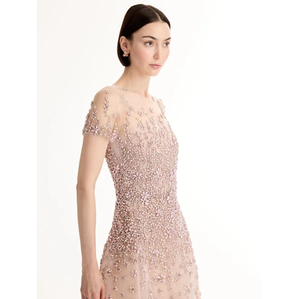 Oscar de la Renta Porcelain Flower Crystal Embroidered Dress - Oscar de la Renta Dresses - American Couture - Shop at Coveti