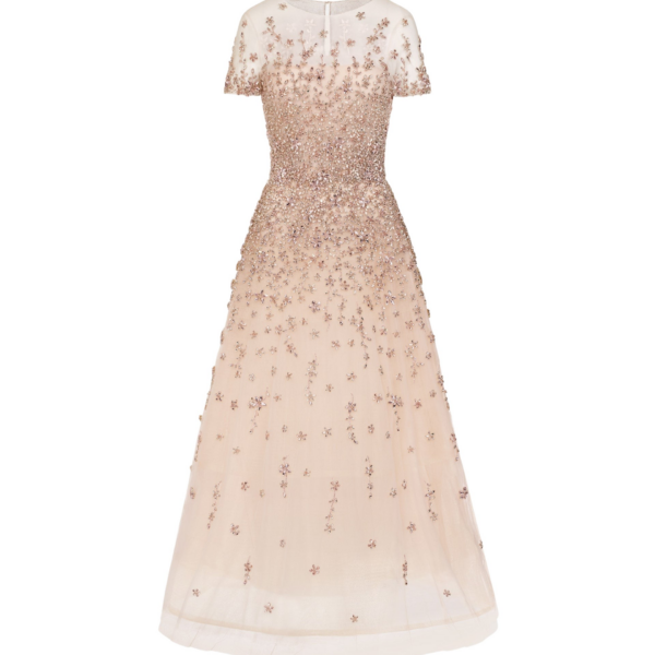 Oscar de la Renta Porcelain Flower Crystal Embroidered Dress - Oscar de la Renta Dresses - American Couture - Shop at Coveti