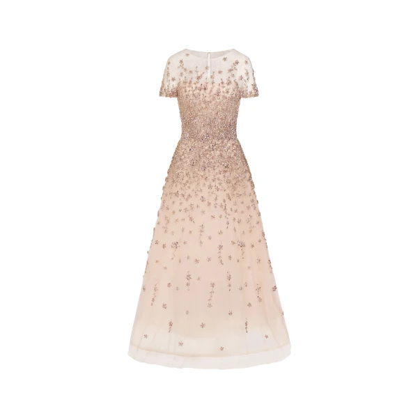 Oscar de la Renta Porcelain Flower Crystal Embroidered Dress - Oscar de la Renta Dresses - American Couture - Shop at Coveti