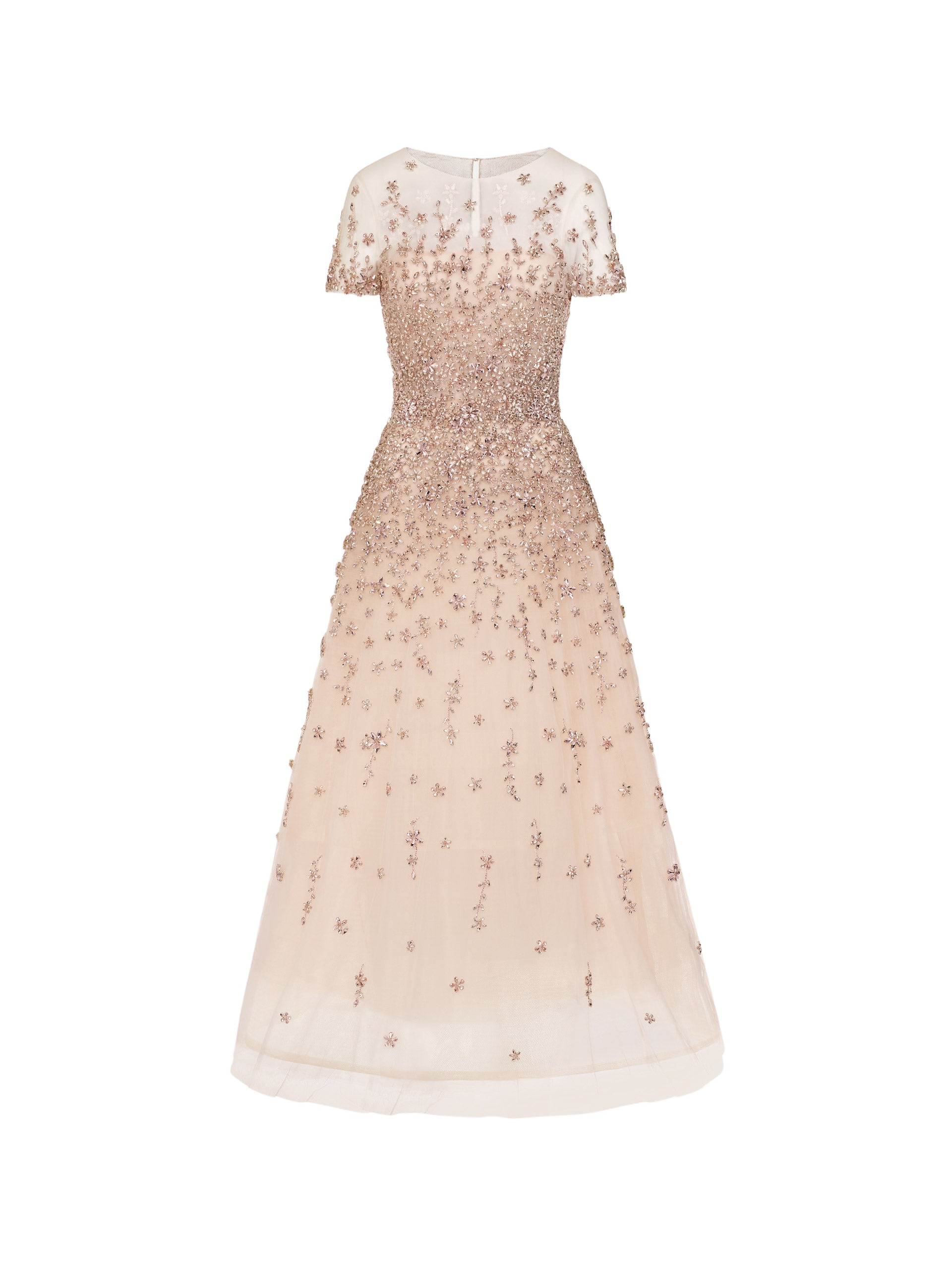 Oscar de la Renta Porcelain Flower Crystal Embroidered Dress