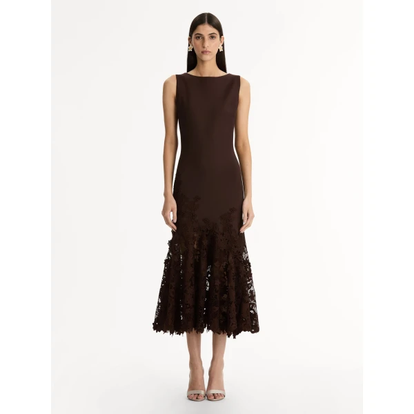 Oscar de la Renta Porcelain Flower Guipure Trumpet Dress - Oscar de la Renta Dresses - American Couture - Shop at Coveti