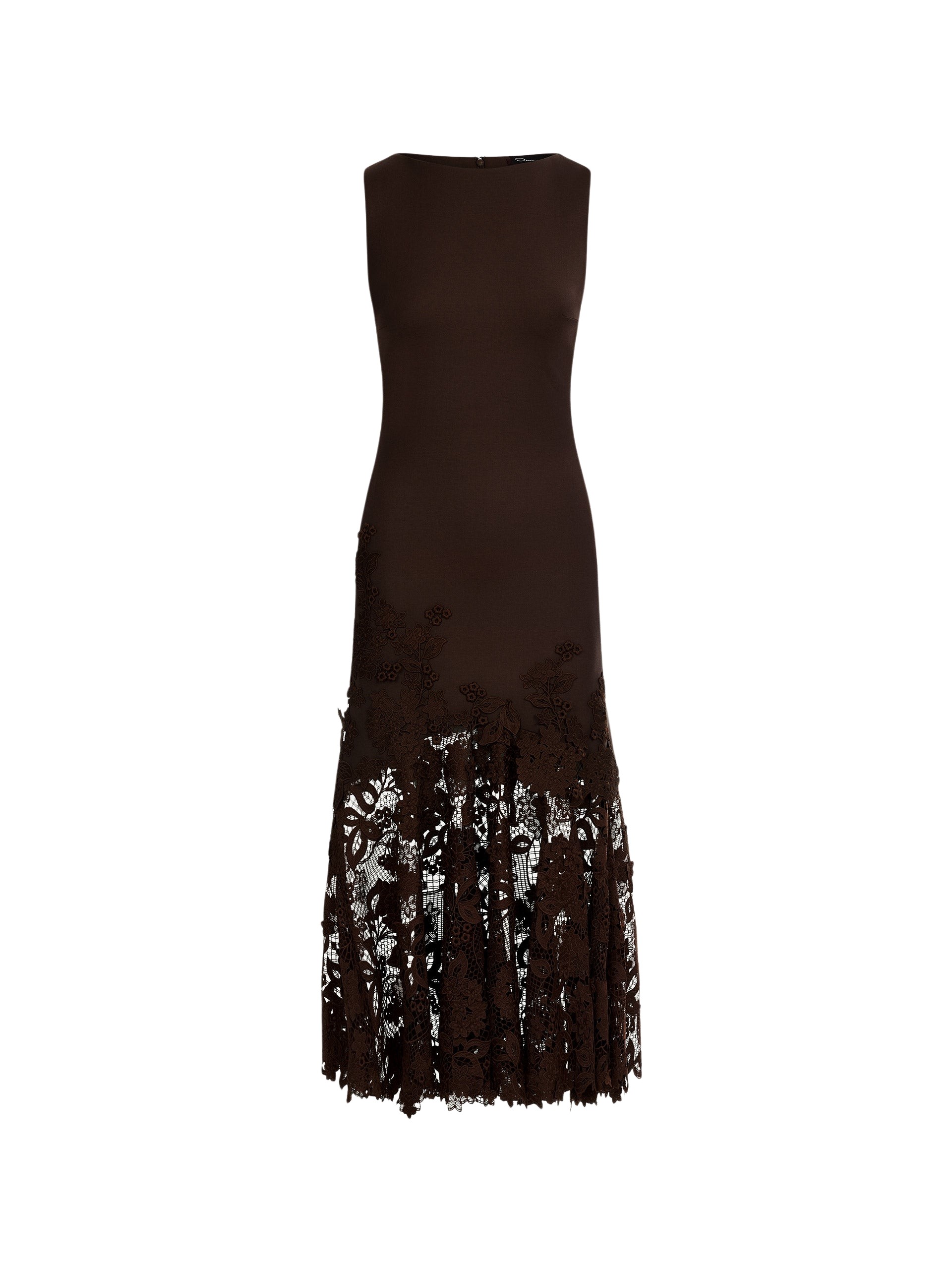 Oscar de la Renta Porcelain Flower Guipure Trumpet Dress